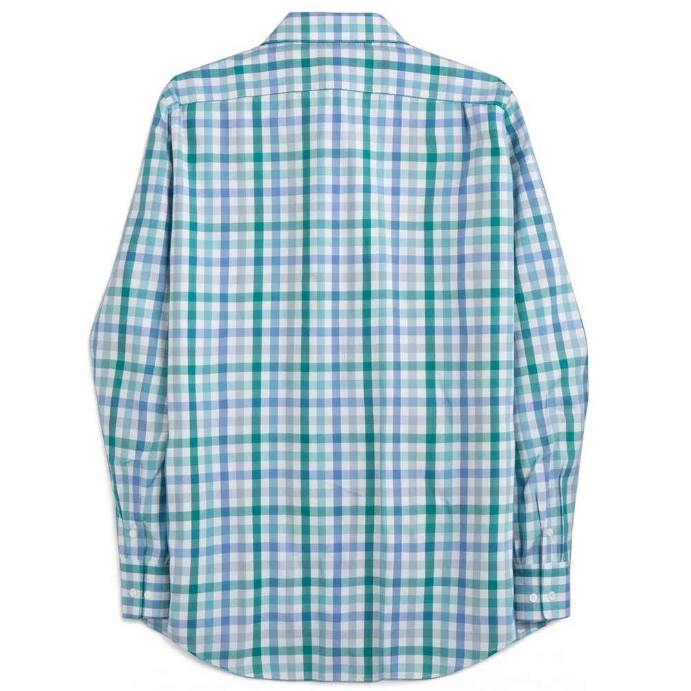 J.Crew Men's Slim Fit Shirt XL Blue Green Gingham Flex Wrinkle-Free Button Down‎